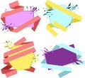 Sale of bright banners, geometric shapes with ribbons and shards. Vector illustration